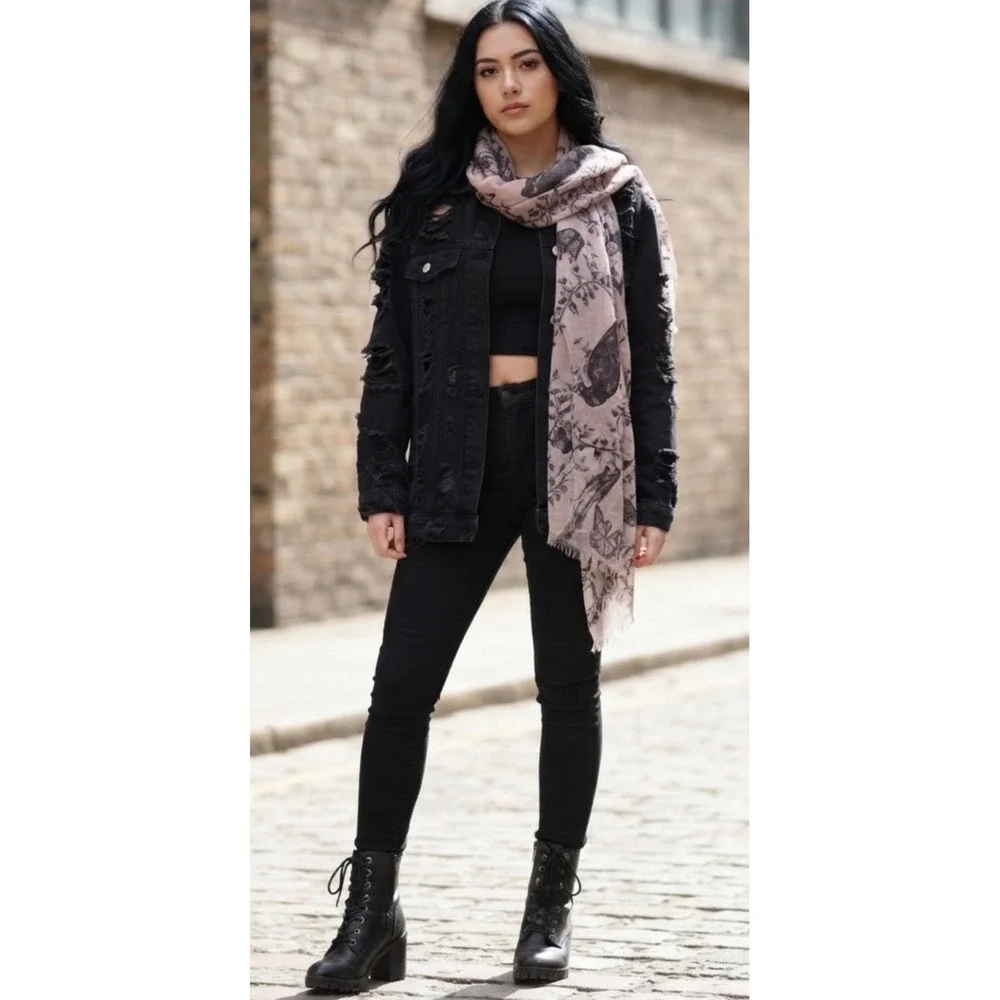 Blush Pink Woodland Forest Animal Print Scarf Fox Rabbit Raven Butterfly Wrap